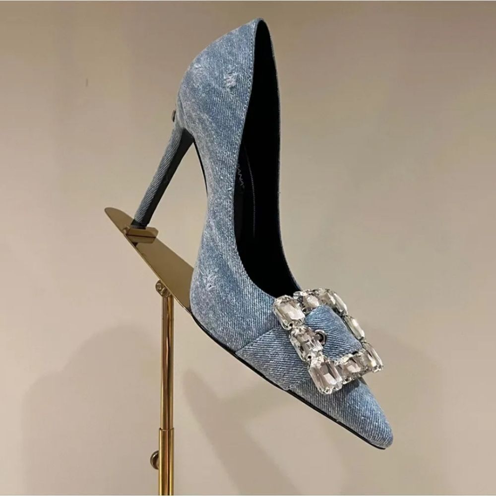 BRAND NEW LILIANA DENIMβHIGH HEELS STILETTO CRYSTAL RHINESTONE PUMP